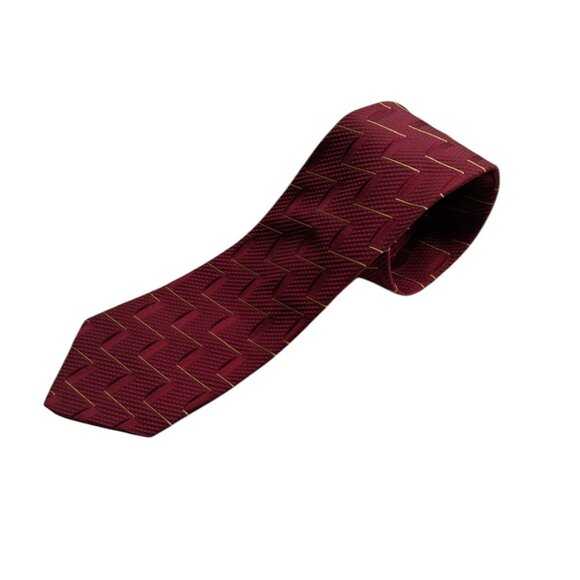 Vintage Burberrys of London Woven Burgundy Geometric Silk Tie. - Picture 1 of 8